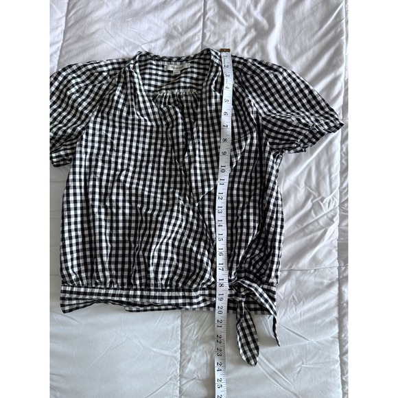 Madewell Flutter Sleeve Side Tie Wrap Top Plaid Checkered Black Size XS Cotton - Picture 2 of 10
